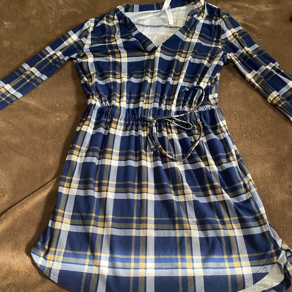 plaid comfy thin dress with tie